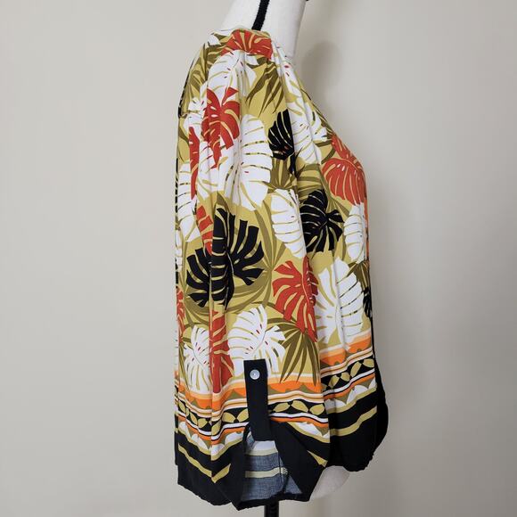 Ruby Road PXL Tie Front Blouse 3/4 Tab Sleeve V-Neck 6 Button Front Tropical - Picture 6 of 16